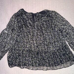 LOFT Black and White Floral Blouse